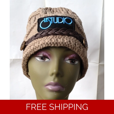 Beige Woman Winter Hat W & B Front Logo